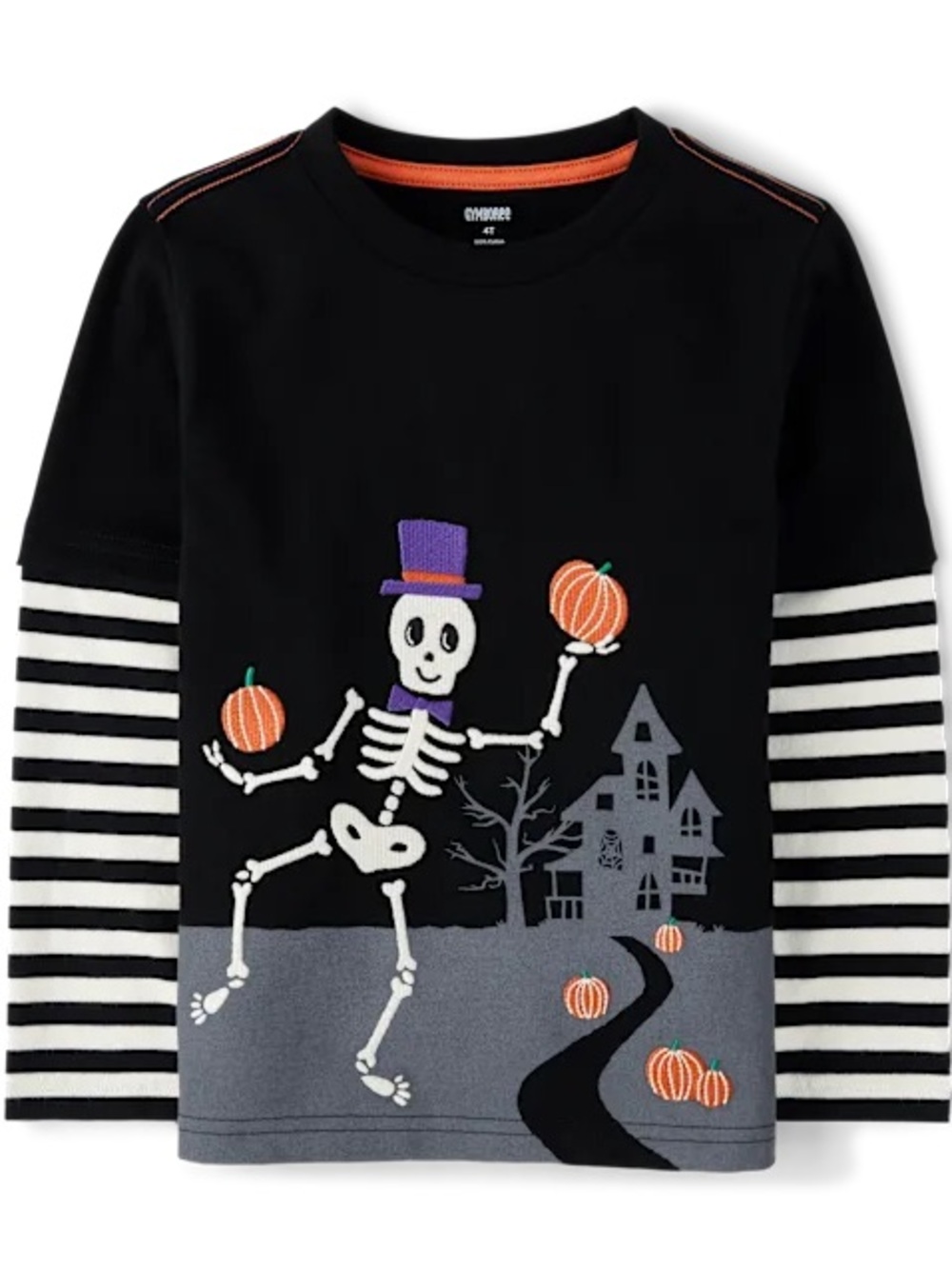 NEW WITH TAGS Gymboree 12-18 Months Black Halloween Tee with Striped Sleeves